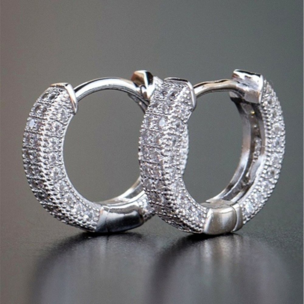 Mens Fully Ice Out 14K Gold Hoop Earrings - Picture 10 of 16